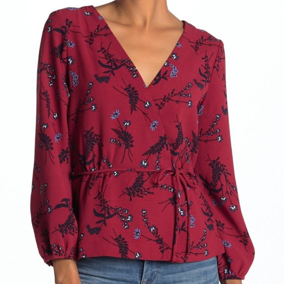 J. Crew Tops - * J. Crew long sleeve faux wrap blouse red floral